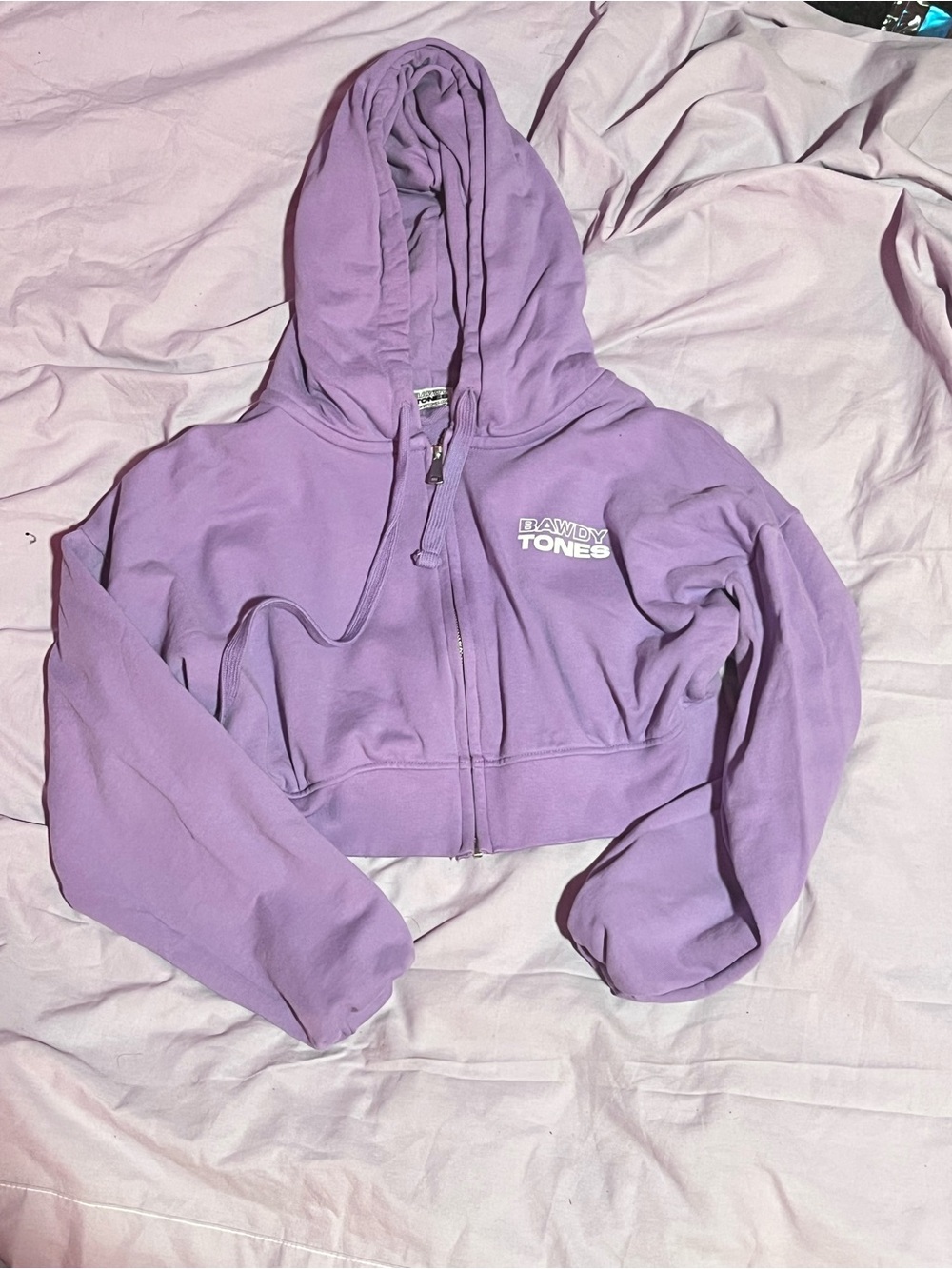 Lavender Bawdy Toned Zip-Up Cropped Hoodie Jacket - Women